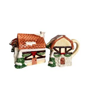 ChristmasVillage Sugar /creamer Porcelain deposit